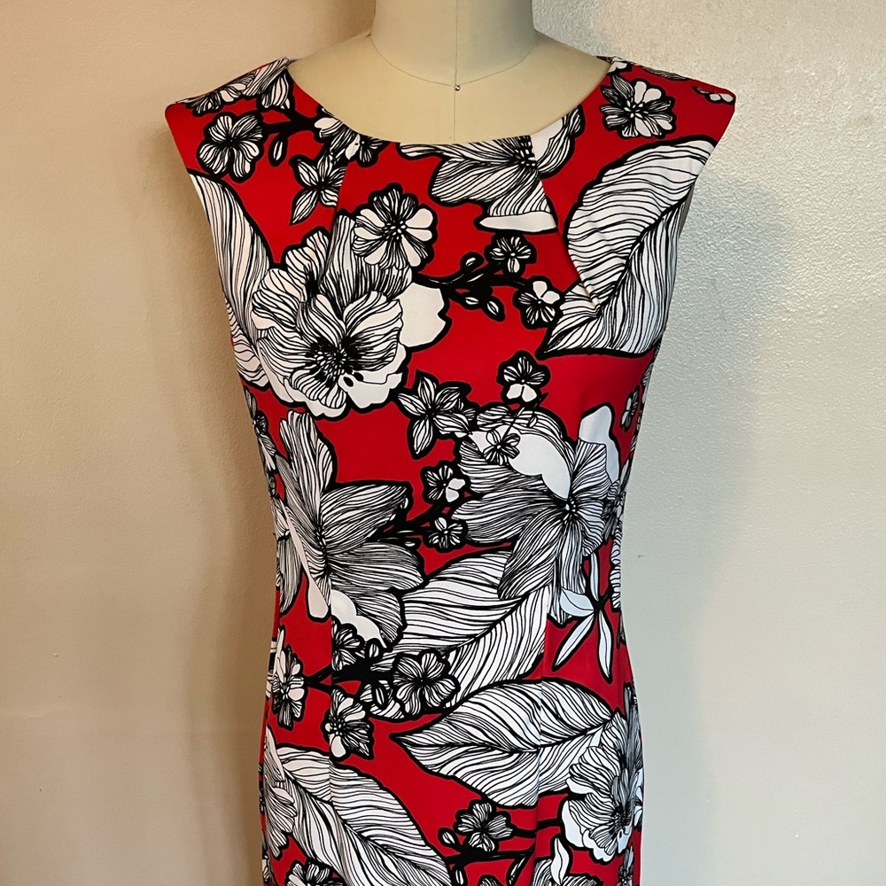 CB Established 1962 Vintage Red Hawaiian Floral Print Cocktail Dress Size 4 EUC